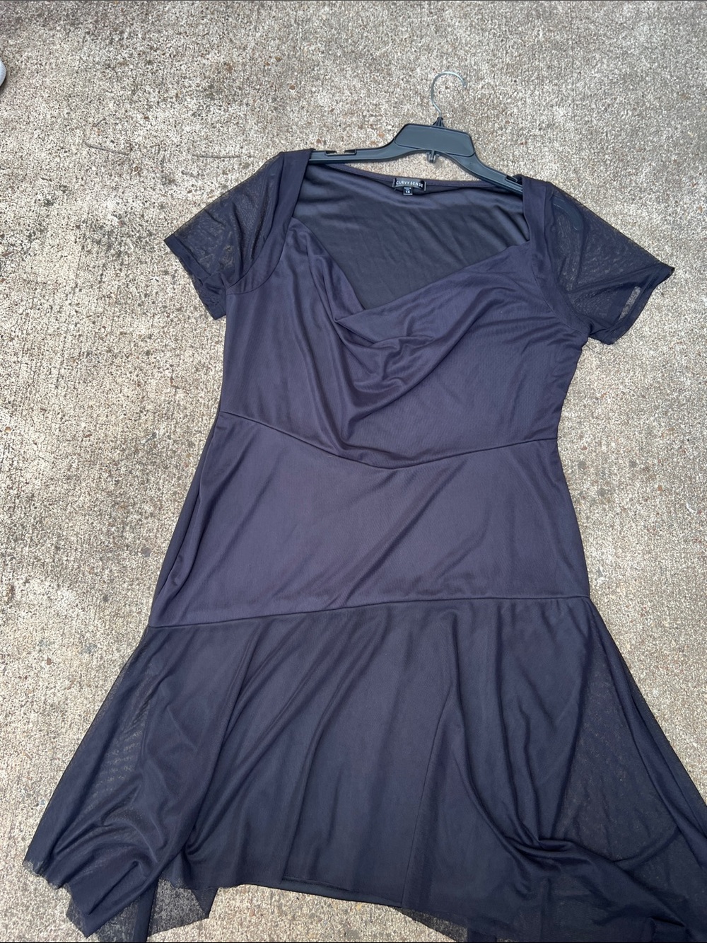 Lane Bryant Black Cowl Neck Midi Dress with Short Mesh Sleeves